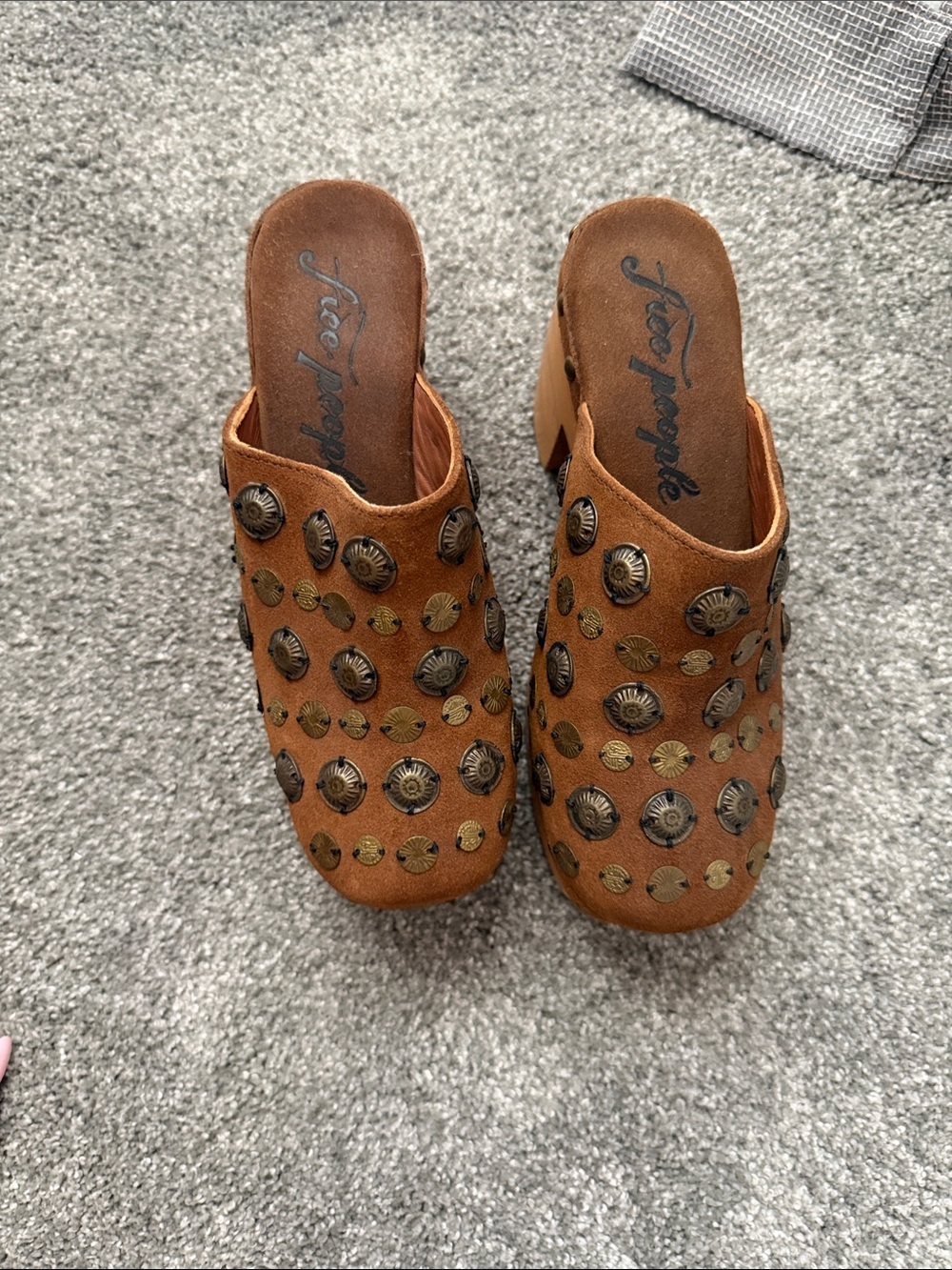 Free People Brown Studded Suede Platform Clogs - Picture 2 of 6